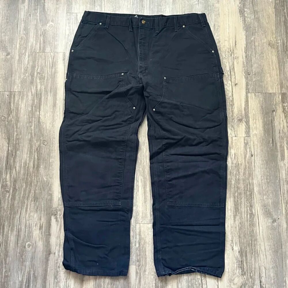Vintage B01 BLK Black Carhartt Double Knee Carpenter Pants Size 44X32